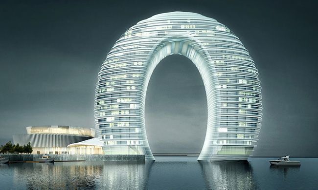 Capa: Luxuoso hotel tem fachada em formato de anel toda revestida por vidro