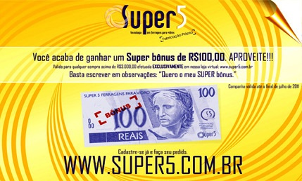 Capa: Super 5 – Super bônus de R$ 100,00 em suas compras